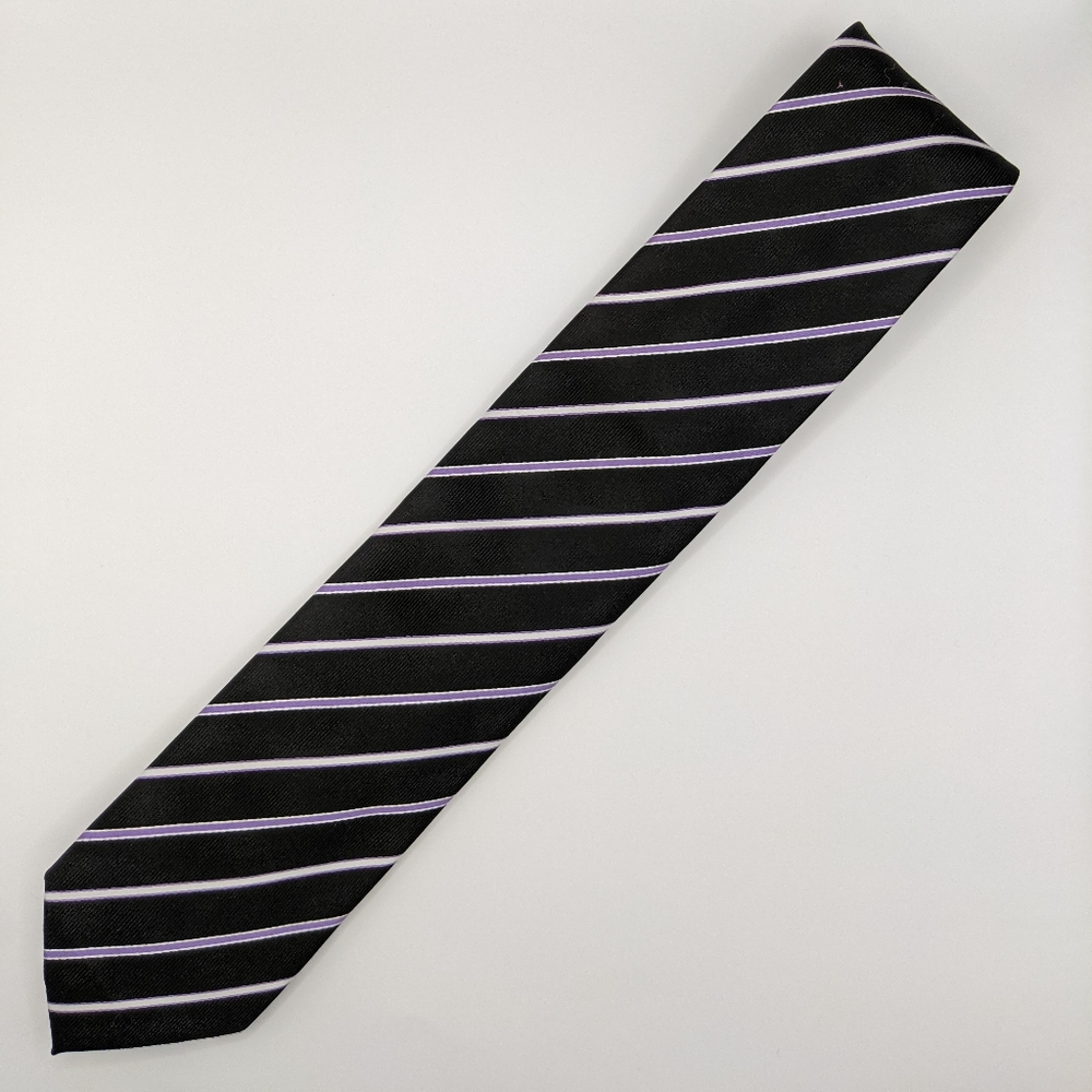 Tucci Firenze - Black with Purple Diagonal Stripe Pattern Men's Neck Tie